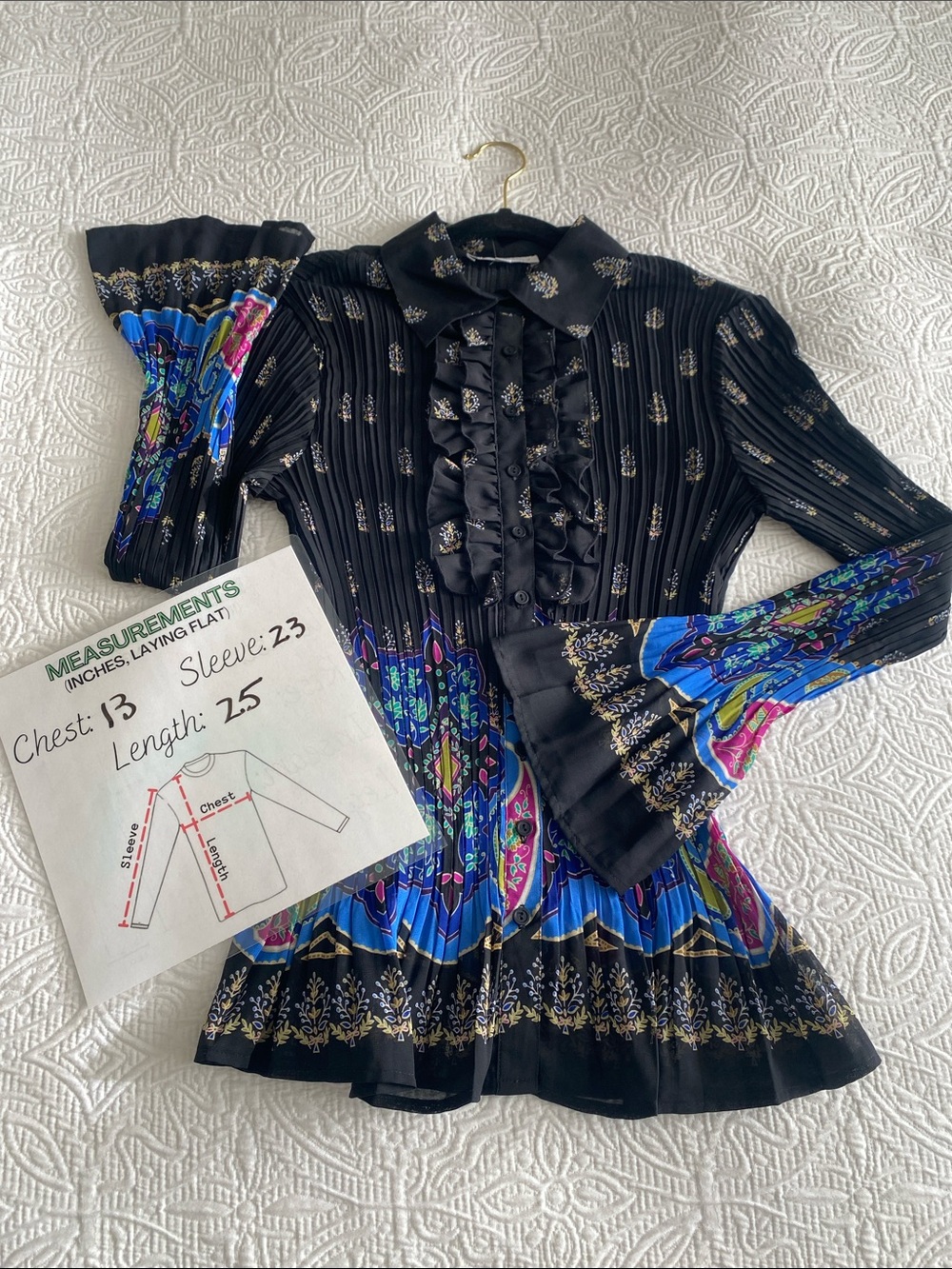 KEREN HART Black Ruffle Button-Front Blouse with Blue Yellow & Pink Florals - Picture 13 of 15